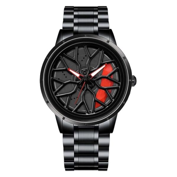 Men's Spinning Car Wheels Rolling Creative Watches for Men, Analog Watch Black Dial Stainless Steel Men's Watch Wheel Gift Wrist Luxury Watch